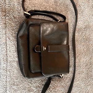Fossil Kinley Small Adjustable Crossbody Bag Pebbled Leather Brass Magnetic Snap